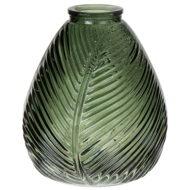 Bellatio Design Bloemenvaas - 2x - groen transparant glas - D14 x H16 cm - Vazen