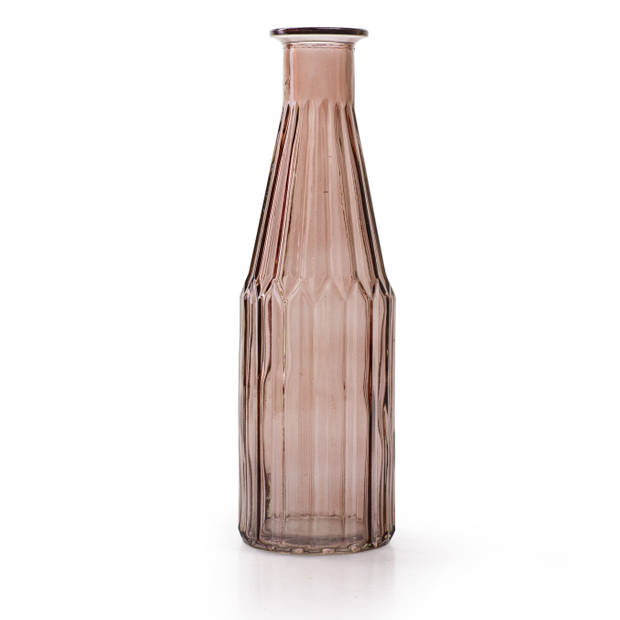 Jodeco - Bloemenvaas Marseille - 2x - Fles model - glas - roze - H25 x D7 cm - Vazen