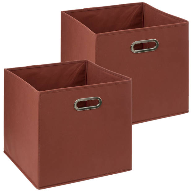 5Five Opbergmand - 2x - 29 liter - steenrood - linnen - 31 x 31 x 31 cm - Opbergmanden