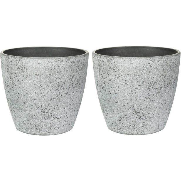 Ter Steege Bloempot/plantenpot - 2x - buiten - betongrijs - D19/H15 cm - Plantenpotten