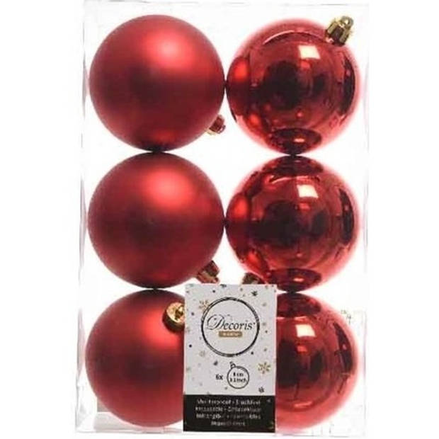 12x stuks kunststof kerstballen 8 cm mix van wit en rood - Kerstbal