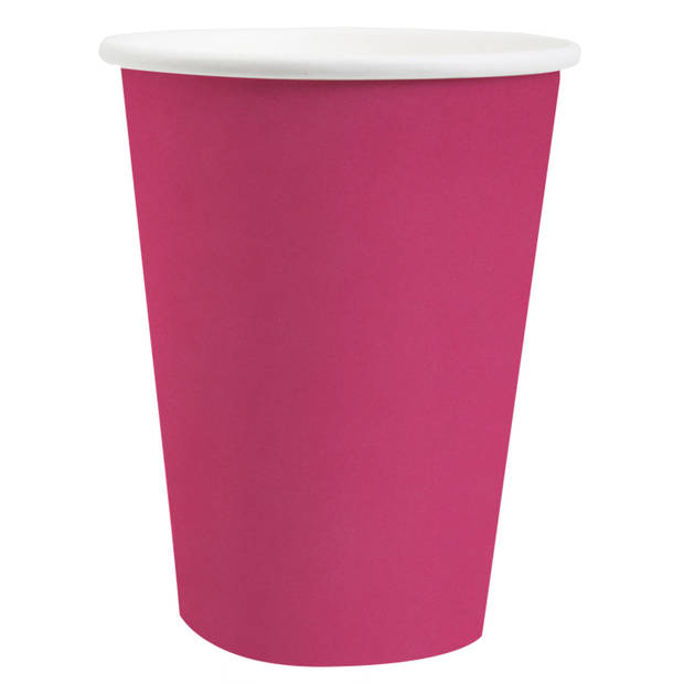 Santex feest bekertjes - 20x - fuchsia roze - papier/karton - 270 ml - Feestbekertjes