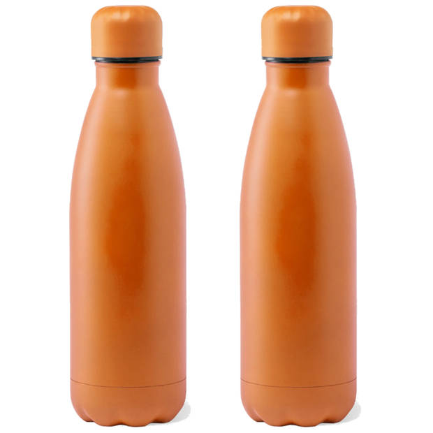 RVS waterfles/drinkfles - 2x - oranje kleur met schroefdop 790 ml - Drinkflessen