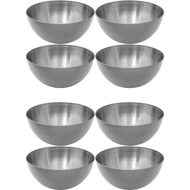 Set van 8x stuks - Slakommetjes/schaaltjes - rvs metaal - D19 cm - Saladeschalen