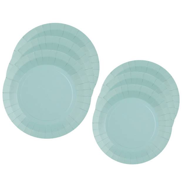 Santex Feest borden set - 20x stuks - lichtblauw - 17 cm en 22 cm - Feestbordjes