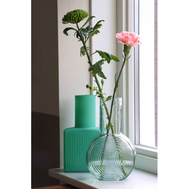 Bellatio Design Bloemenvaas - turquoise - matglas - D6 x H23 cm - Vazen