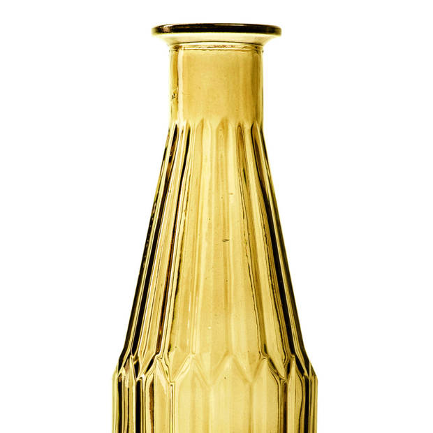 Jodeco Bloemenvaas Marseille - Fles model - glas - geel - H25 x D7 cm - Vazen