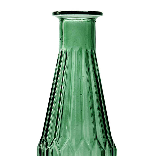 Jodeco Bloemenvaas Marseille - Fles model - glas - groen - H25 x D7 cm - Vazen