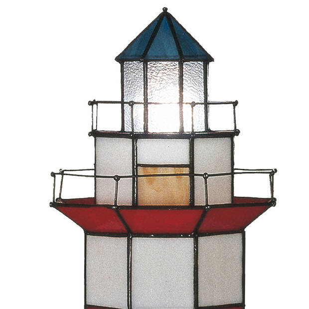 HAES DECO - Tiffany Tafellamp Vuurtoren Rood, Wit Ø 21x56 cm Fitting E14 / Lamp max 2x25W