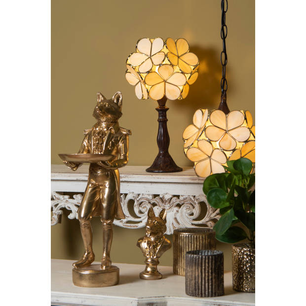 HAES DECO - Tiffany Tafellamp Beige 21x21x38 cm Fitting E14/ Lamp max 1x25W