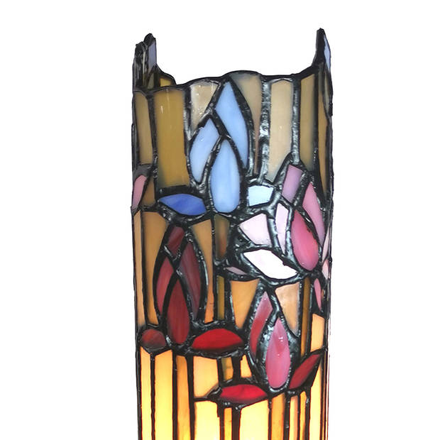 HAES DECO - Tiffany Tafellamp Beige, Blauw 10x10x33 cm Fitting E14 / Lamp max 1x25W