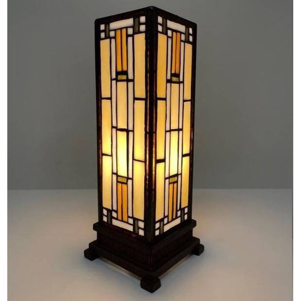 HAES DECO - Tiffany Tafellamp Beige, Bruin 12x12x35 cm Fitting E14 / Lamp max 1x25W