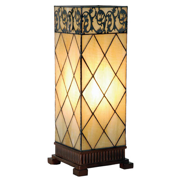 HAES DECO - Tiffany Tafellamp Beige, Bruin 18x18x45 cm Fitting E27 / Lamp max 1x40W