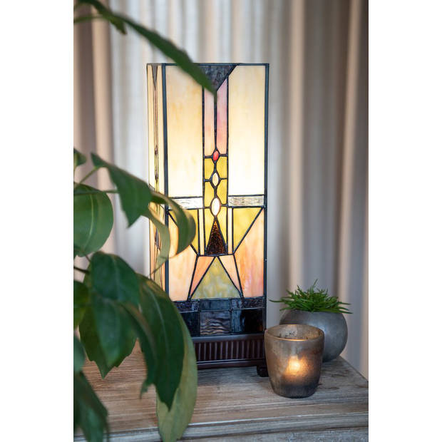 HAES DECO - Tiffany Tafellamp Beige, Bruin 18x18x45 cm Fitting E27 / Lamp max 1x60W