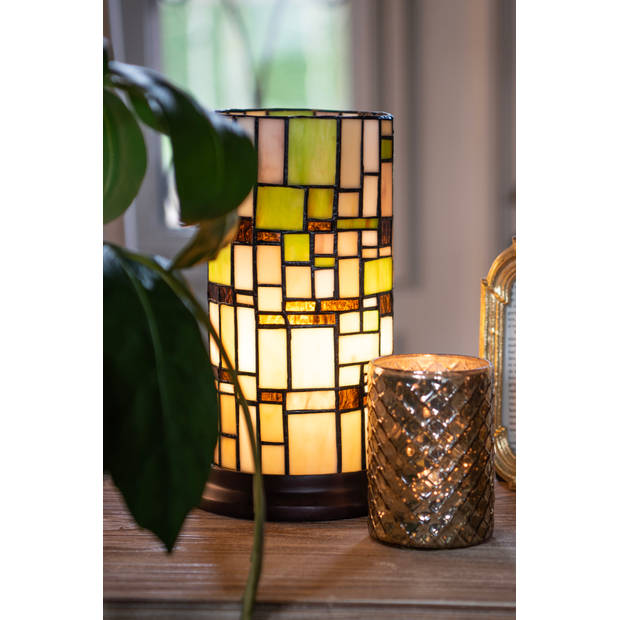 HAES DECO - Tiffany Tafellamp Beige, Bruin Ø 15x26 cm Fitting E14 / Lamp max 1x40W