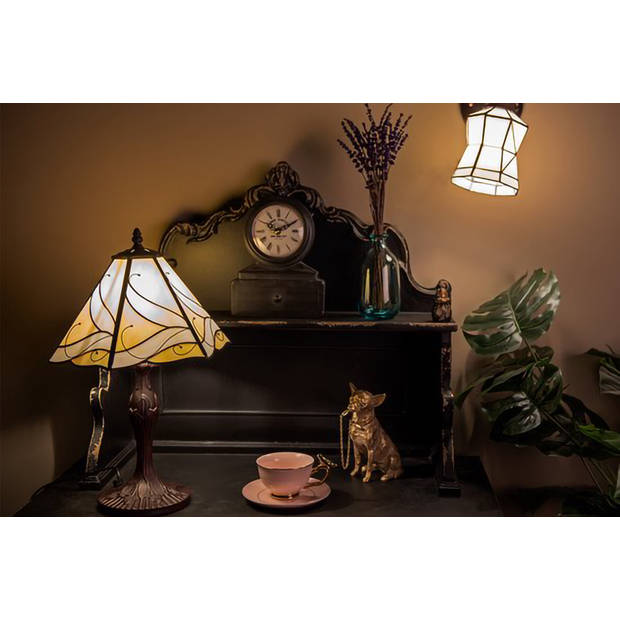 HAES DECO - Tiffany Tafellamp Beige, Bruin Ø 31x43 cm Fitting E27 / Lamp max 1x60W