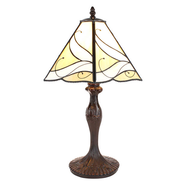 HAES DECO - Tiffany Tafellamp Beige, Bruin Ø 31x43 cm Fitting E27 / Lamp max 1x60W