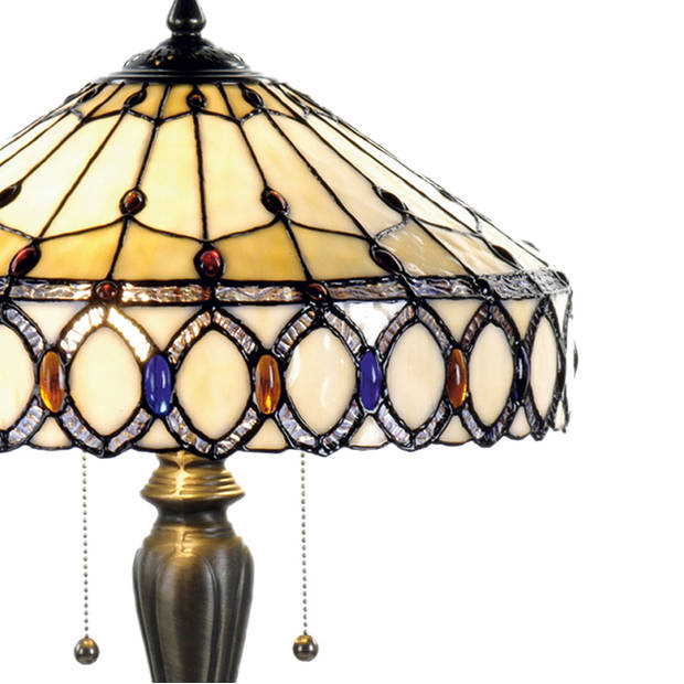 HAES DECO - Tiffany Tafellamp Beige, Bruin Ø 40x58 cm Fitting E27 / Lamp max 2x60W