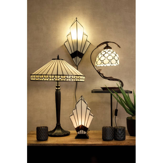 HAES DECO - Tiffany Tafellamp Beige, Bruin Ø 40x58 cm Fitting E27 / Lamp max 2x60W