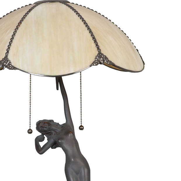HAES DECO - Tiffany Tafellamp Beige, Bruin Ø 41x70 cm Fitting E27 / Lamp max 2x60W