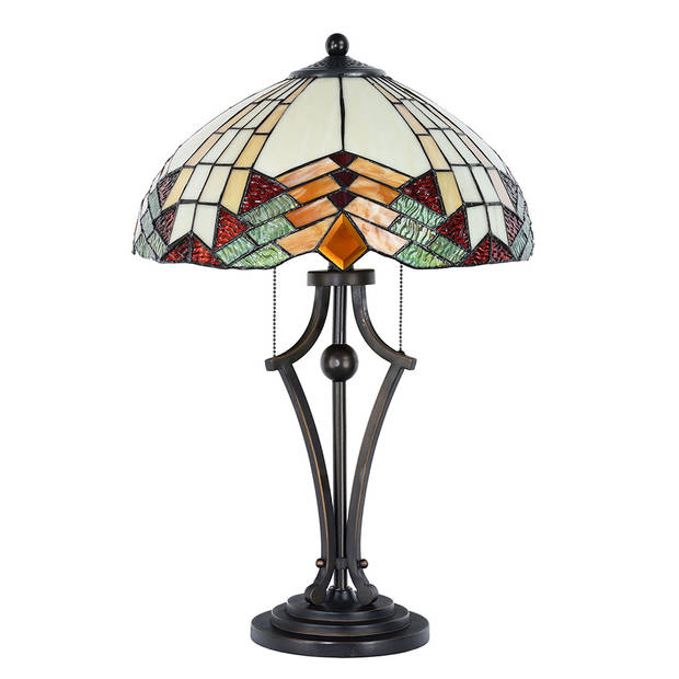 HAES DECO - Tiffany Tafellamp Beige, Rood Ø 40x60 cm Fitting E27 / Lamp max 2x60W