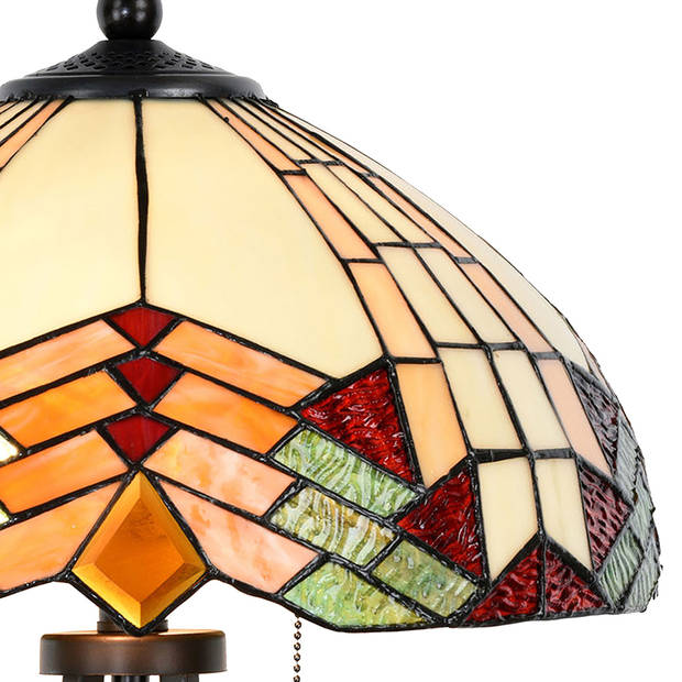 HAES DECO - Tiffany Tafellamp Beige, Rood Ø 40x60 cm Fitting E27 / Lamp max 2x60W