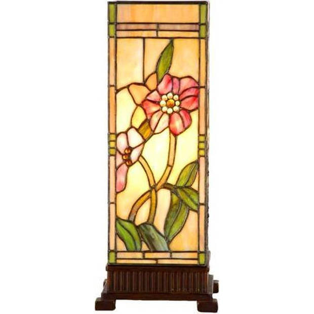HAES DECO - Tiffany Tafellamp Beige, Roze 18x18x45 cm Fitting E27 / Lamp max 1x40W