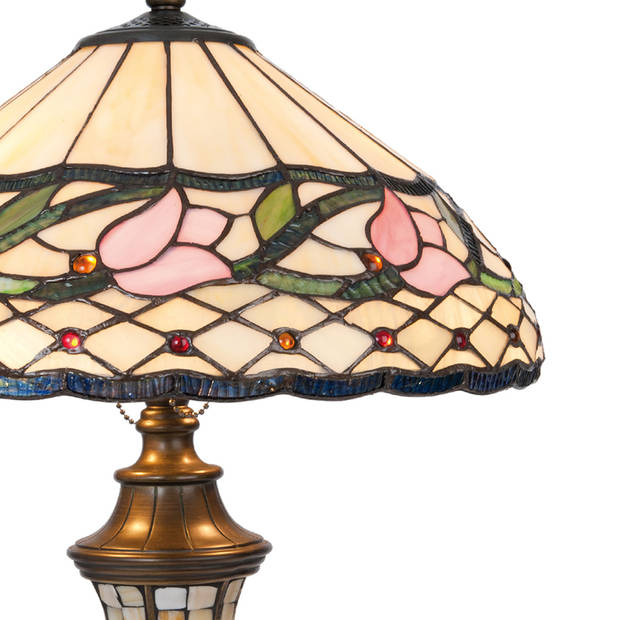 HAES DECO - Tiffany Tafellamp Beige, Roze Ø 40x60 cm Fitting E27 / Lamp max 2x60W