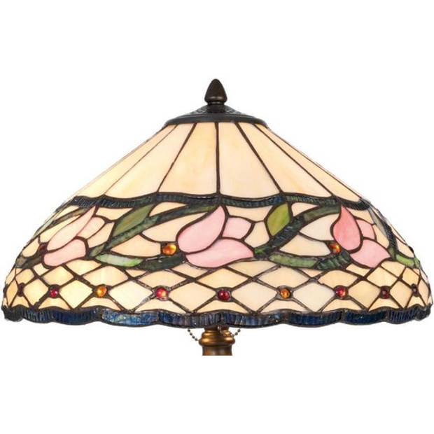 HAES DECO - Tiffany Tafellamp Beige, Roze Ø 40x60 cm Fitting E27 / Lamp max 2x60W