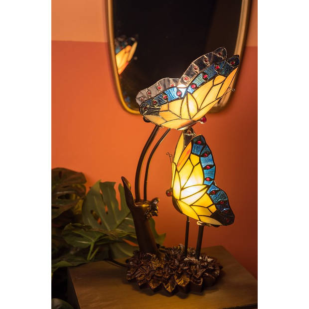 HAES DECO - Tiffany Tafellamp Blauw 24x17x47 cm Fitting E14 / Lamp max 2x25W
