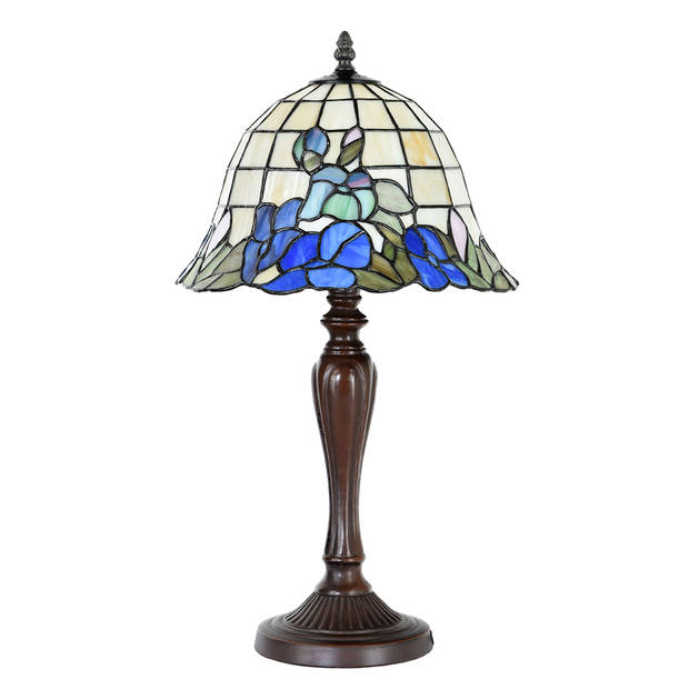 HAES DECO - Tiffany Tafellamp Blauw Ø 29x53 cm Fitting E27 / Lamp max 1x60W