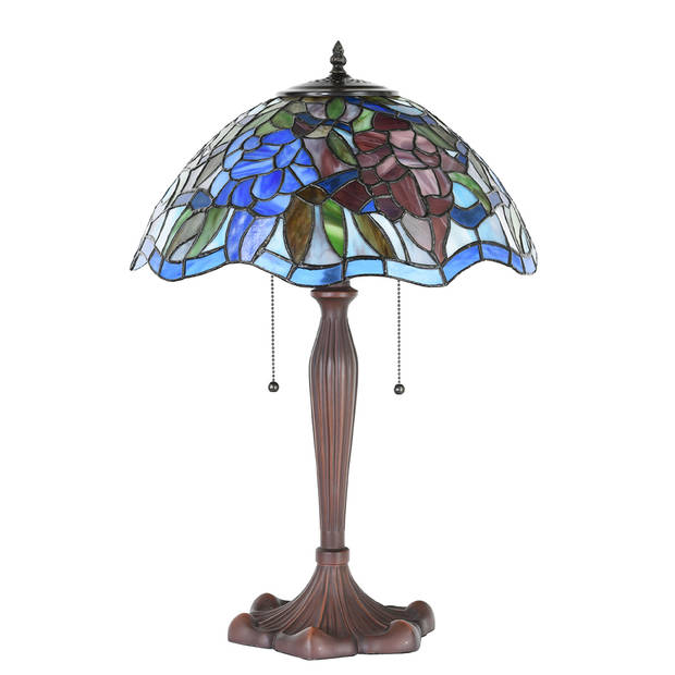 HAES DECO - Tiffany Tafellamp Blauw Ø 41x60 cm Fitting E27 / Lamp max 2x60W
