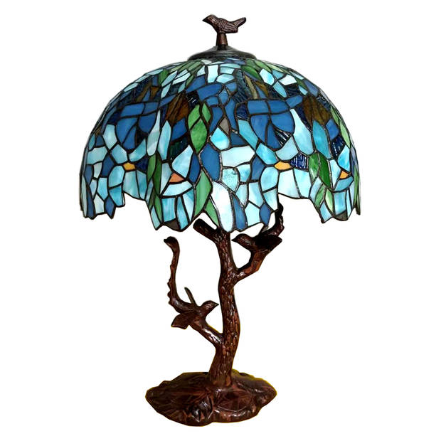 HAES DECO - Tiffany Tafellamp Blauw Ø 42x49 cm Fitting E27 / Lamp max 2x60W