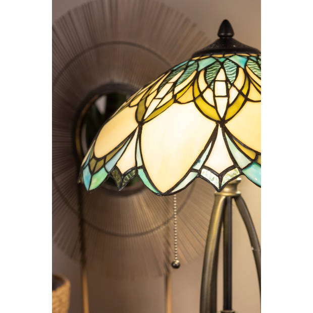 HAES DECO - Tiffany Tafellamp Blauw, Beige Ø 40x60 cm Fitting E27 / Lamp max 2x60W