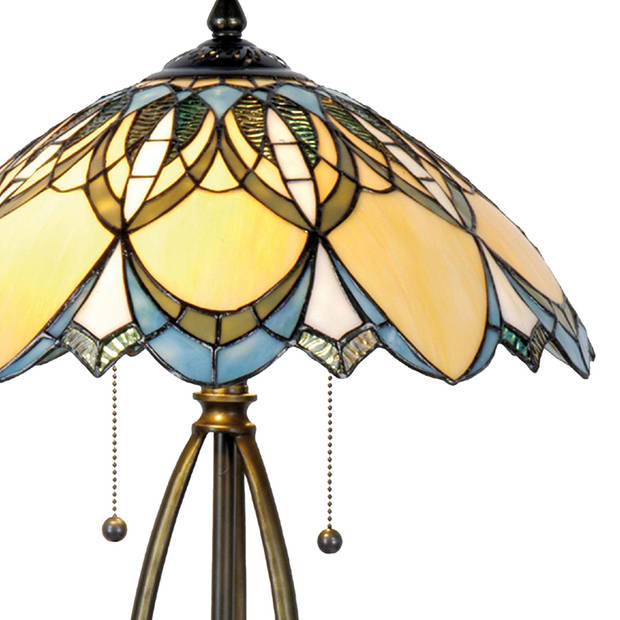 HAES DECO - Tiffany Tafellamp Blauw, Beige Ø 40x60 cm Fitting E27 / Lamp max 2x60W