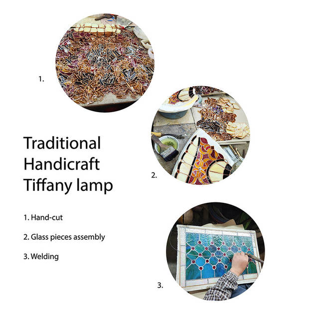 HAES DECO - Tiffany Tafellamp Blauw, Bruin Ø 42x64 cm Fitting E27 / Lamp max 2x60W
