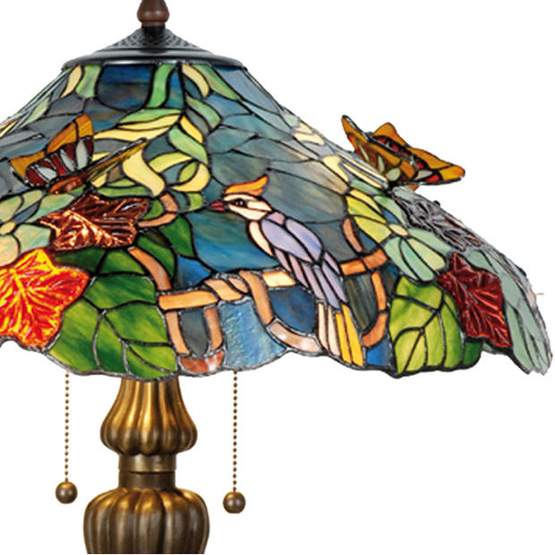 HAES DECO - Tiffany Tafellamp Blauw, Groen, Rood Ø 52x65 cm Fitting E27 / Lamp max 2x60W