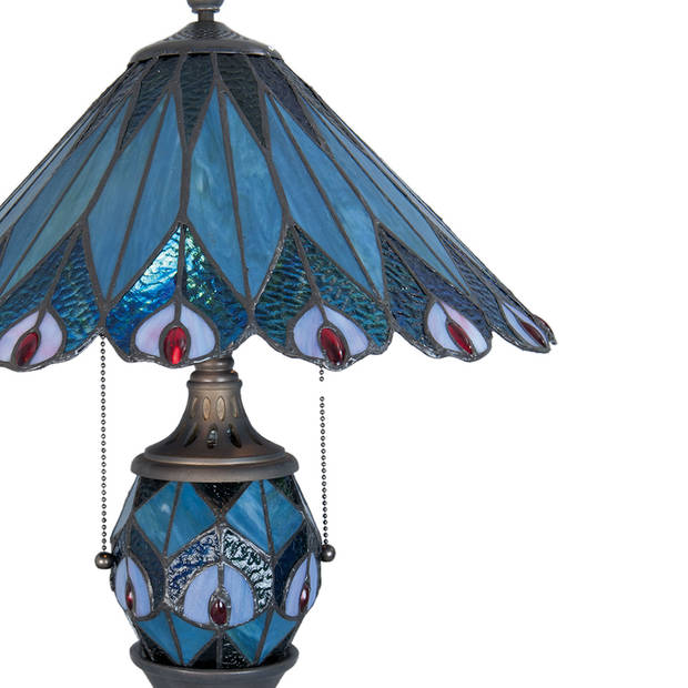 HAES DECO - Tiffany Tafellamp Blauw, Rood Ø 40x65 cm Fitting E27 / Lamp max 2x60W / Fitting E14 / Lamp max 1x7W