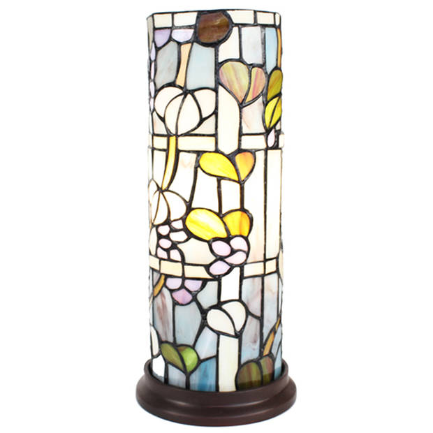 LumiLamp Tiffany Tafellamp Ø 15x36 cm Blauw Wit Glas Rond Tiffany Bureaulamp Blauw Tiffany Bureaulamp