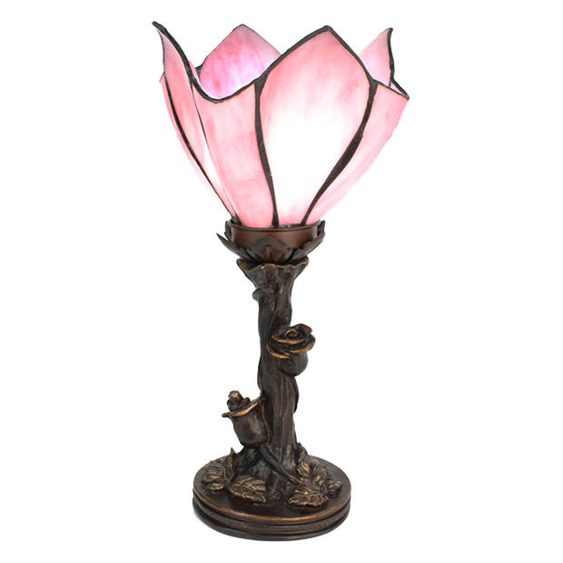 HAES DECO - Tiffany Tafellamp Bloem Roze Ø 18x32 cm Fitting E14 / Lamp max 1x25W