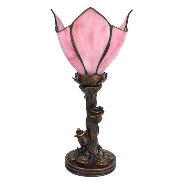 HAES DECO - Tiffany Tafellamp Bloem Roze Ø 18x32 cm Fitting E14 / Lamp max 1x25W