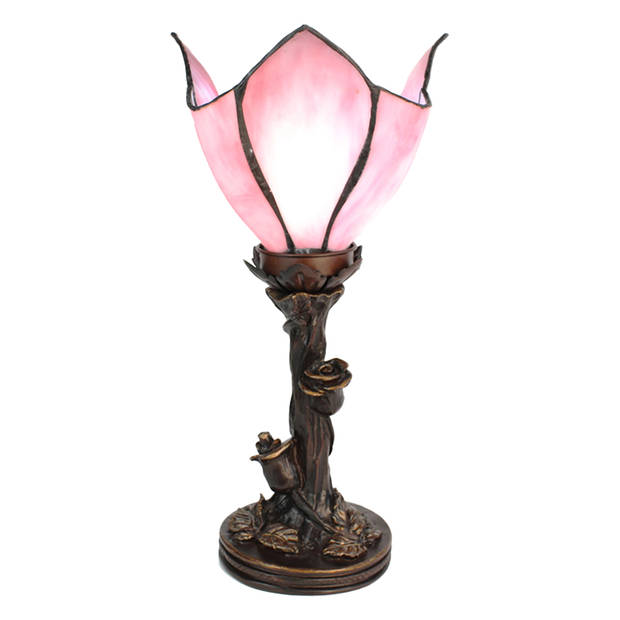 HAES DECO - Tiffany Tafellamp Bloem Roze Ø 18x32 cm Fitting E14 / Lamp max 1x25W