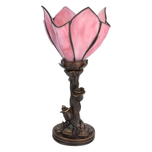 HAES DECO - Tiffany Tafellamp Bloem Roze Ø 18x32 cm Fitting E14 / Lamp max 1x25W