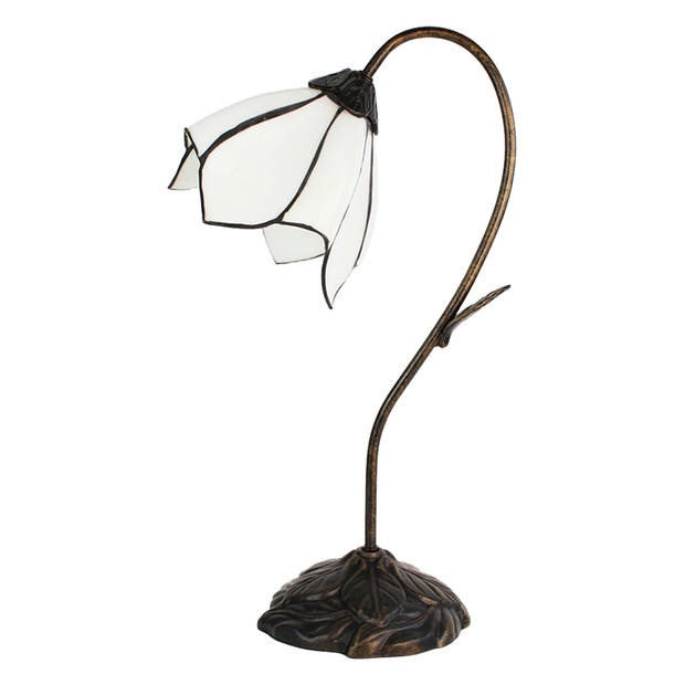 HAES DECO - Tiffany Tafellamp Bloem Wit 30x17x48 cm Fitting E14 / Lamp max 1x25W