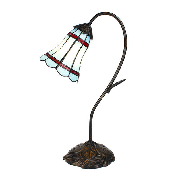 LumiLamp Tiffany Tafellamp 48 cm Blauw Glas Tiffany Bureaulamp Bruin Tiffany Bureaulamp