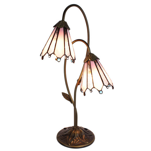 LumiLamp Tiffany Tafellamp 61 cm Bruin Roze Glas Tiffany Bureaulamp Bruin Tiffany Bureaulamp