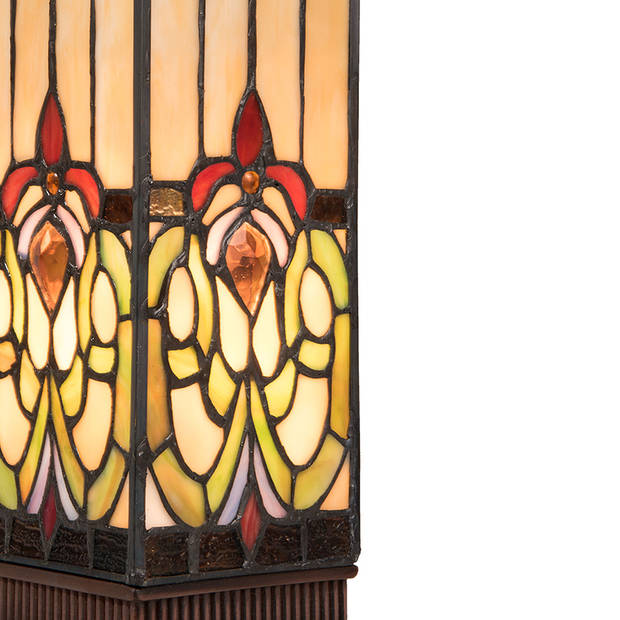 HAES DECO - Tiffany Tafellamp Bruin, Beige 12x12x35 cm Fitting E14 / Lamp max 1x25W