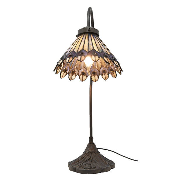 HAES DECO - Tiffany Tafellamp Bruin, Beige, Grijs Ø 20x51 cm Fitting E14 / Lamp max 1x40W