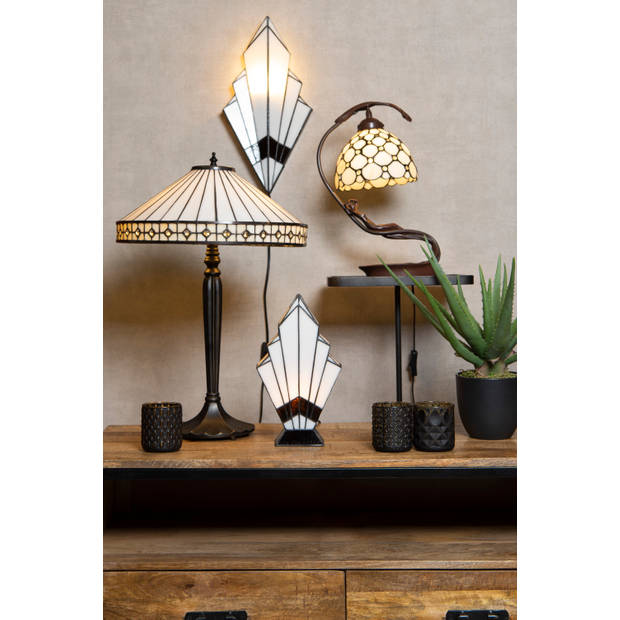 HAES DECO - Tiffany Tafellamp Creme 28x20x41 cm Fitting E14 / Lamp max 1x25W