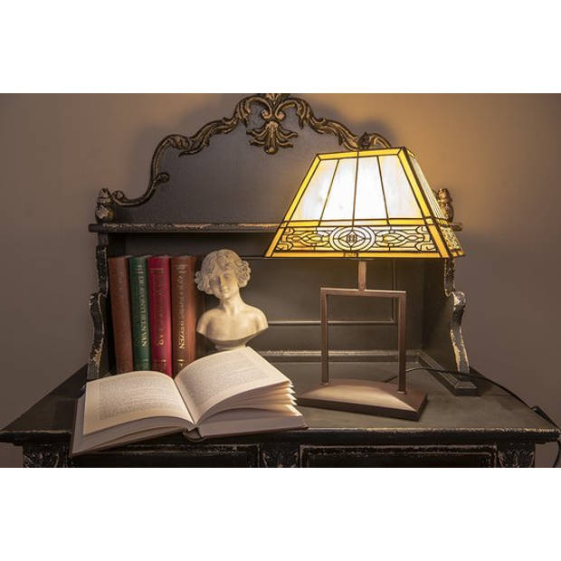 HAES DECO - Tiffany Tafellamp Creme 28x20x44 cm Fitting E27 / Lamp max 1x60W